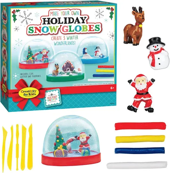 Creativity for Kids Make Your Own Holiday Snow Globes - Holiday Crafts for Kids, Create 3 DIY Snow Globes, Christmas Activities for Kids Ages 6-8+