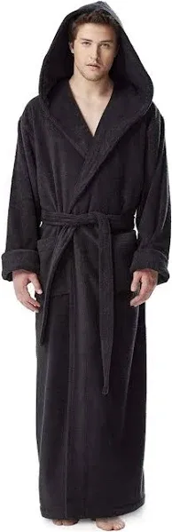 Arus Men's Thick Full Ankle Length Hooded Turkish Cotton Bathrobe