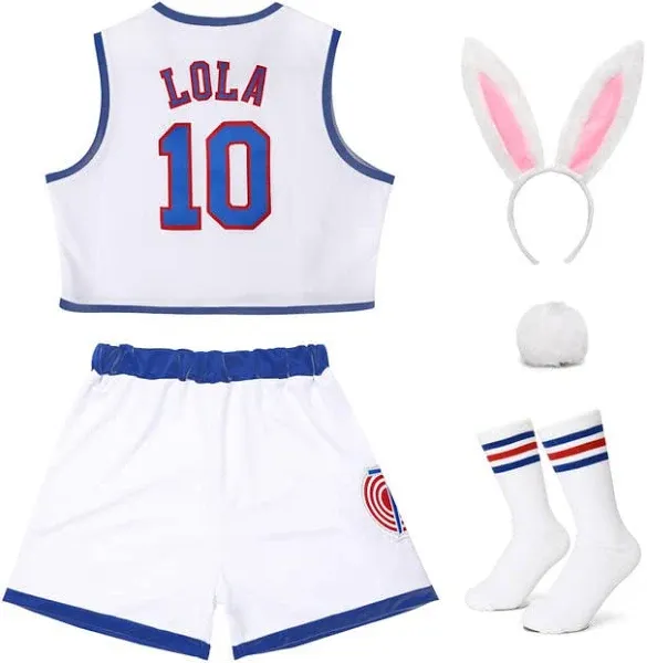 OTHERCRAZY Women Lola #10 Space Movie Costumes Cheerleading Top & Shorts Outfit with 3pcs Accessories XS-XXL