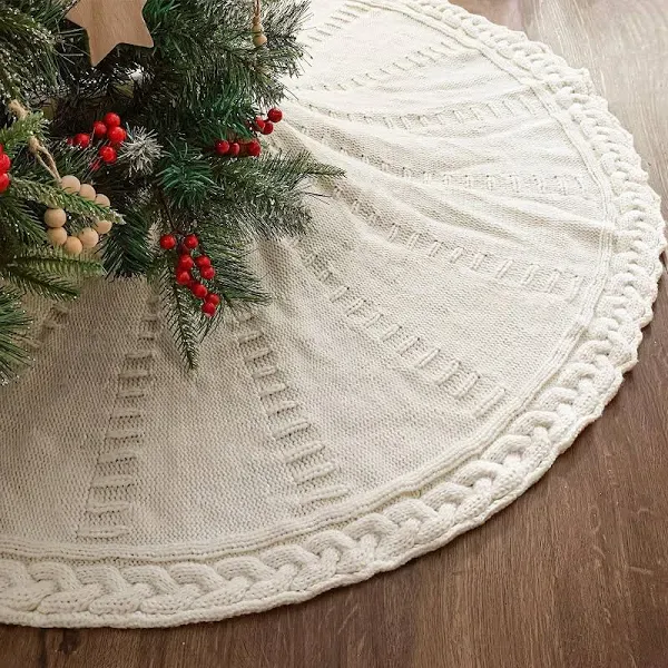 LimBridge Knitted Christmas Tree Skirt 48 Inches Wine Red Tree Skirt Diamond ...