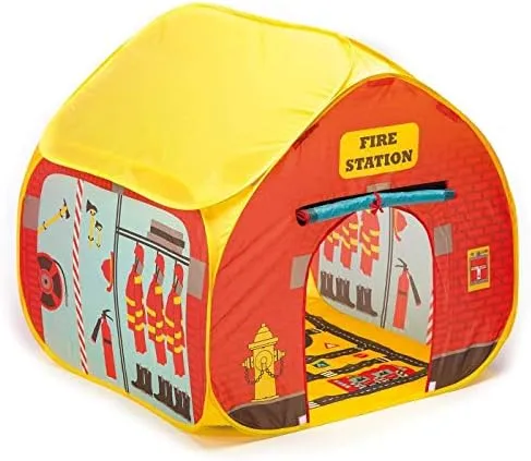 | Firestation Tent with Streetmap Playmat Playhouse | Fun2Give | Front & Back Doors, Spacious Interior, Pretend Play, Toddlers & Kids Ages 3+