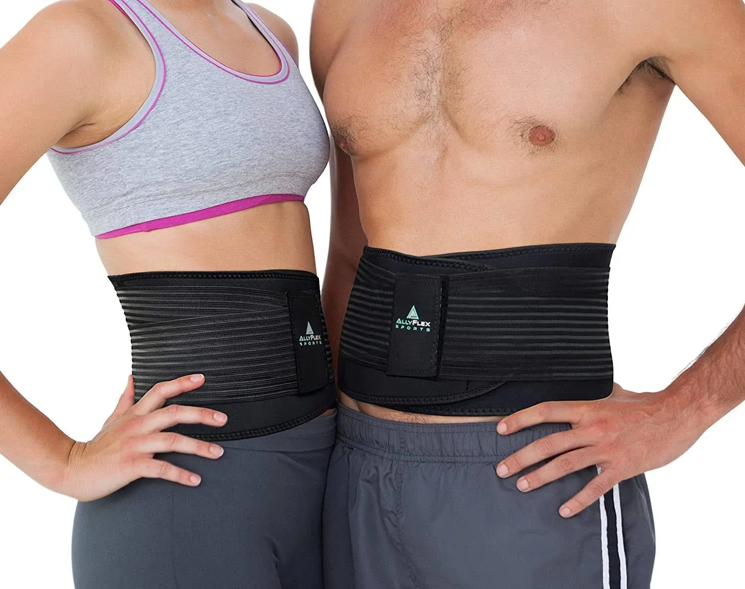 AllyFlex Sports Back Brace Lower Back Pain Relief - Back Brace for Women and Men Under Clothes Lower Lumbar Support to Improve Posture - L