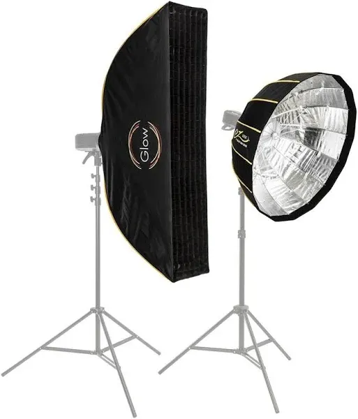 Glow EZ Lock Beauty Dish Softbox Portrait Kit Includes 34" Collapsible Silver Beauty Dish Softbox and 12x56 Quick Strip Bowens Mount Softbox, Kit to Create Beauty Portrait Photography