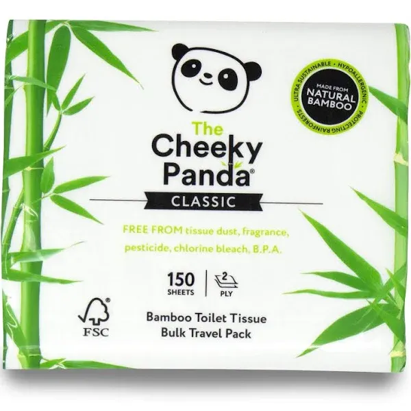 The Cheeky Panda Bamboo Travel Tissues, Pack of 150 Travel Tissues Soft Flat