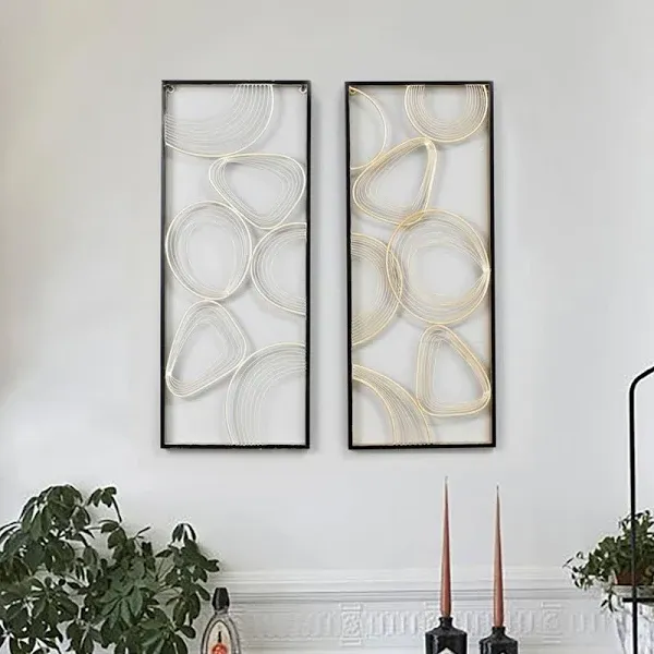 Gold and Silver Abstract Rectangular Metal Wall Decor, Set of 2