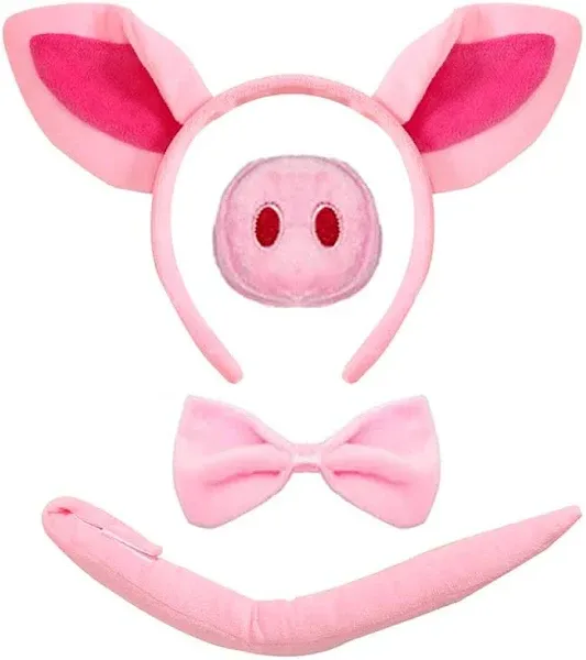 LOVINSHOW Pig Nose Ears and Tail Set Pig Ear Headband Halloween Costume Acces...