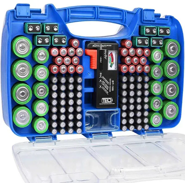 The Battery Organizer Storage Case with Hinged Clear Cover and Removable Battery Tester