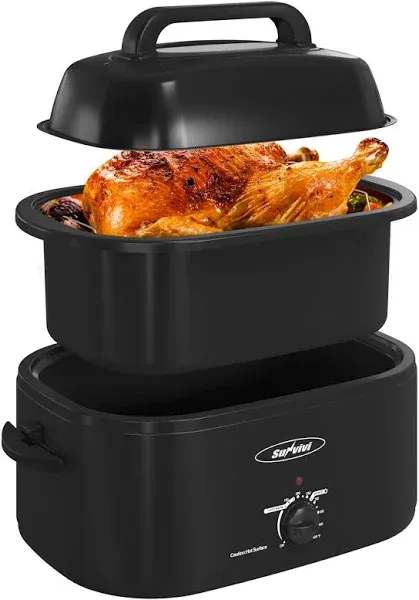 Sunvivi Roaster Oven, 24 Quart Electric Roaster Oven with Glass Lid, Turkey Roaster Oven Buffet with Self-Basting Lid, Removable Pan, Cool-Touch Handles, Dark Blue