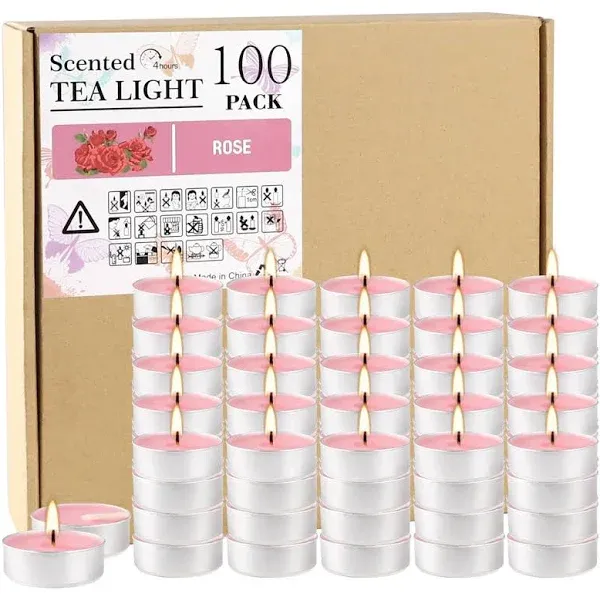 Pink Scented Tealight Candles - 100 Pack Votive Candles Bulk - Rose Fragrance...