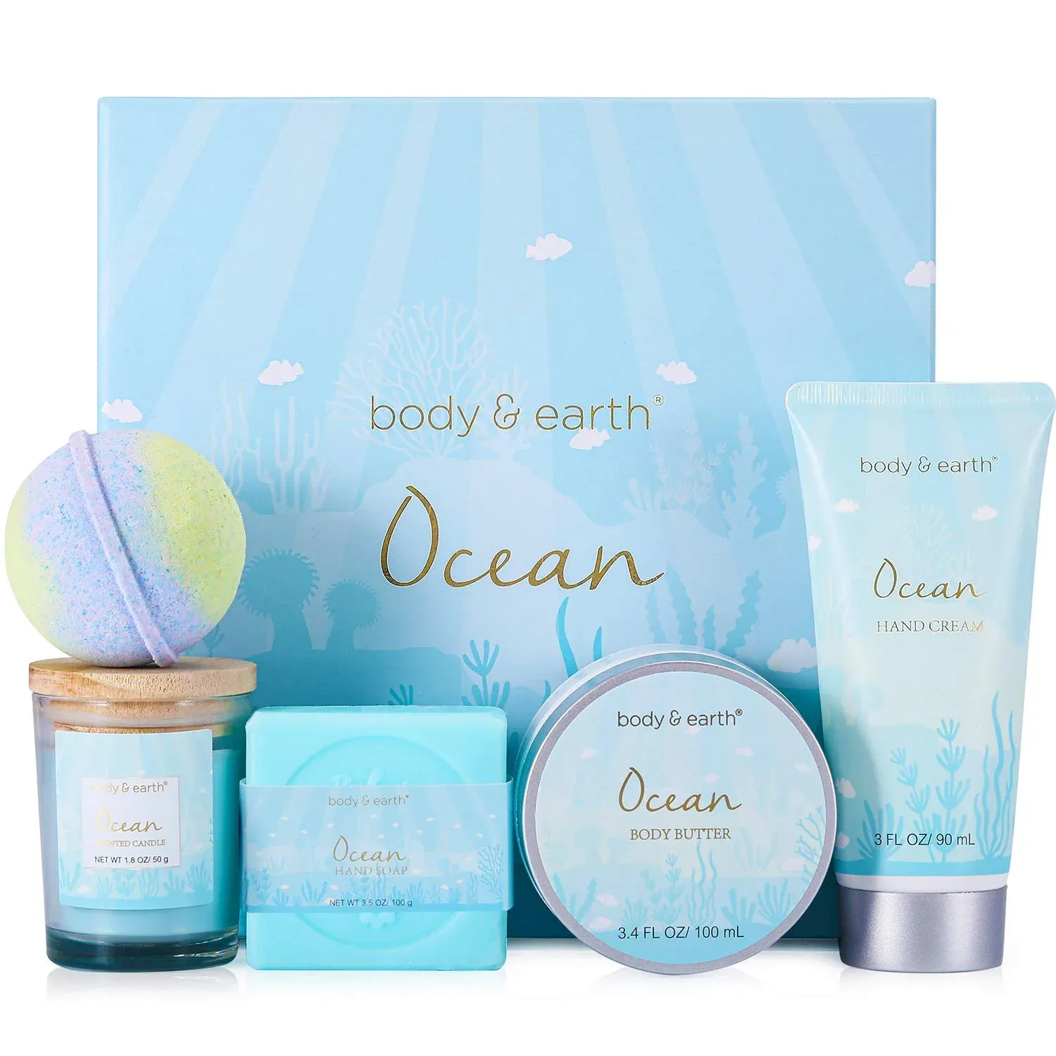 Gifts for Women, Bath and Body Gift Set for Women with 5 Pcs Ocean Scented Spa G