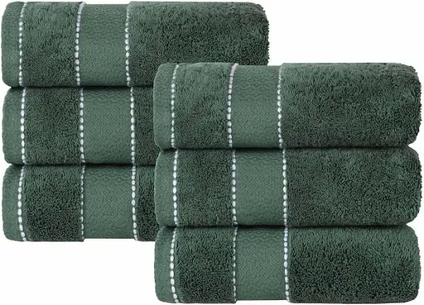 Superior Egypt Produced Giza Cotton Hand Towel Set, Quick Dry, Luxury Small Towels, Plush Basics, Home Essentials, Spa, Salon, Hotel, Kitchen, Quick Drying, Set of 6, Niles Collection, Forest Green