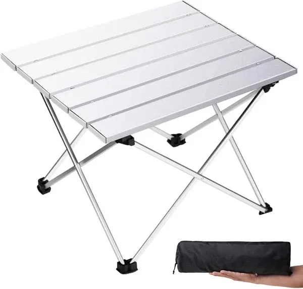 Grope Small Folding Camping Table with Aluminum Table Top, Beach Table for Sand