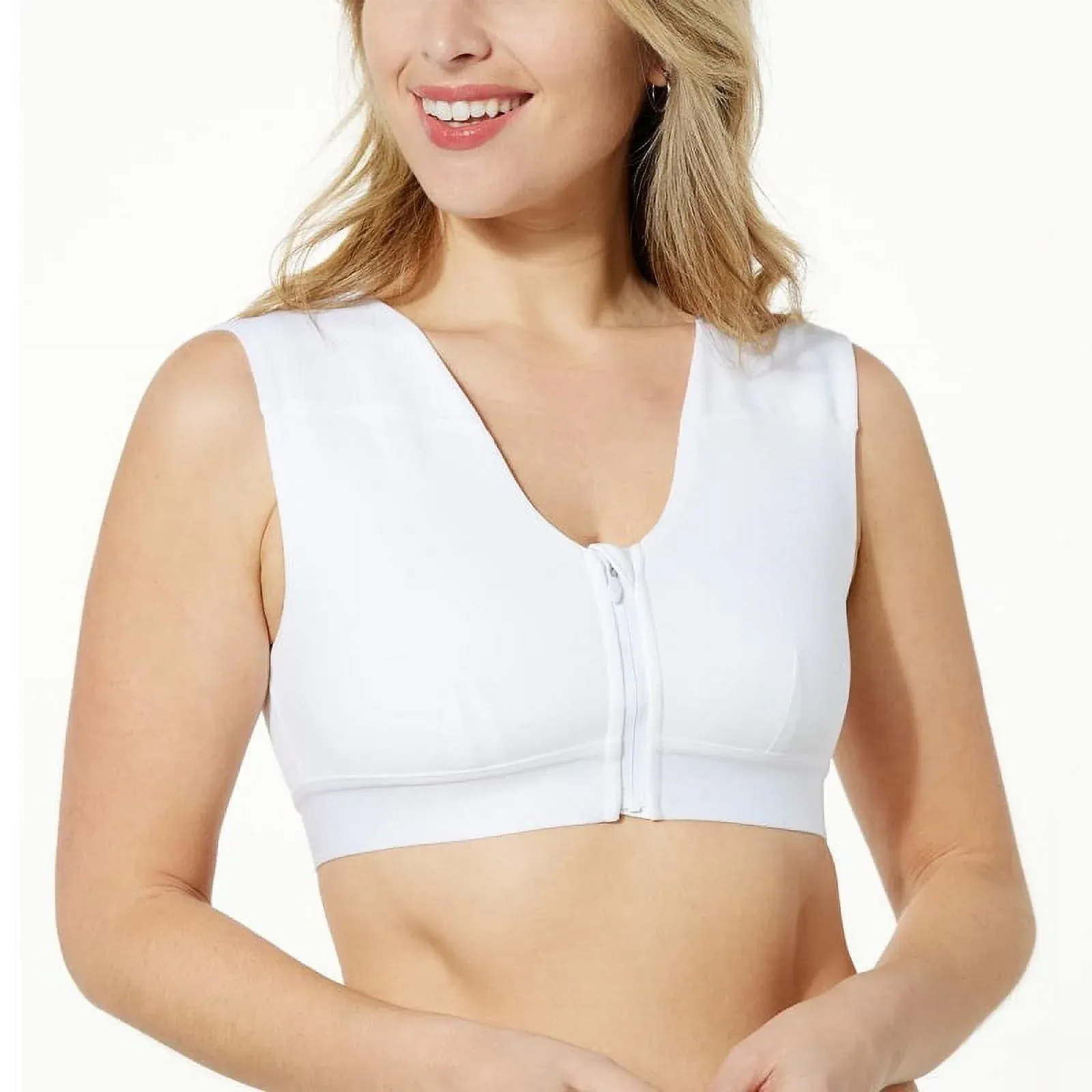 Tommie Copper Shoulder Support Bra with Front Zipper White Size Large New