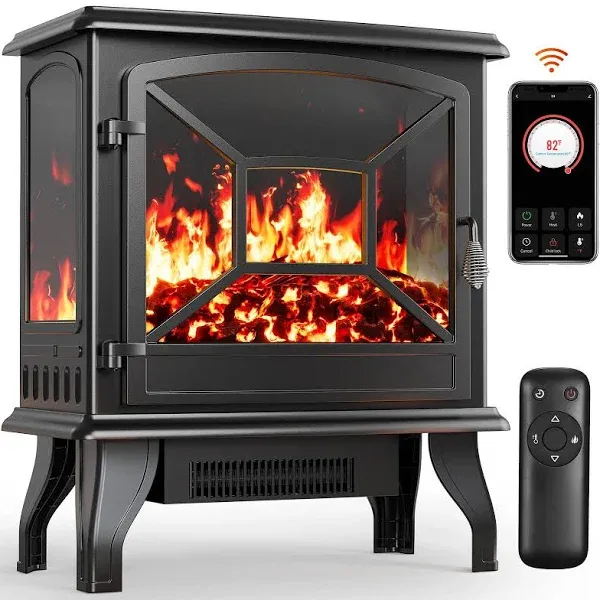 Silonn Electric Fireplace Heater,5300 BTU Portable Fireplace with App & Remote,24″ Electric Corner Fireplace Low Noise with 5 Brightness Levels,Temp Control & Timer for Living Room,Bedroom,Black