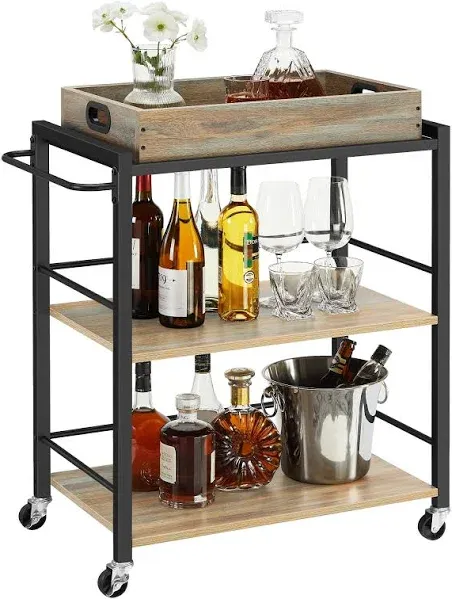 VASAGLE Kitchen Serving Cart with Removable Tray, 3-Tier Kitchen Utility Cart on