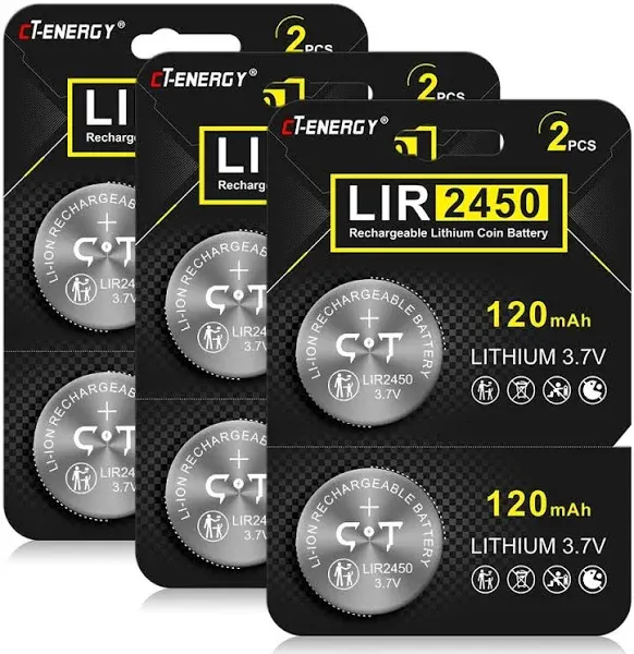 2450 Rechargeable LIR2450 Battery 3.7V Lithium Button Coin Cell Batteries Rep...