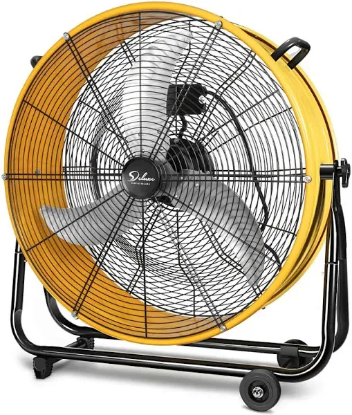 Simple Deluxe Heavy Duty Metal Industrial Drum fan, 3 Speed Floor Fan for Warehouse, Workshop, Factory and Basement - High Velocity, Yellow, 24 inch