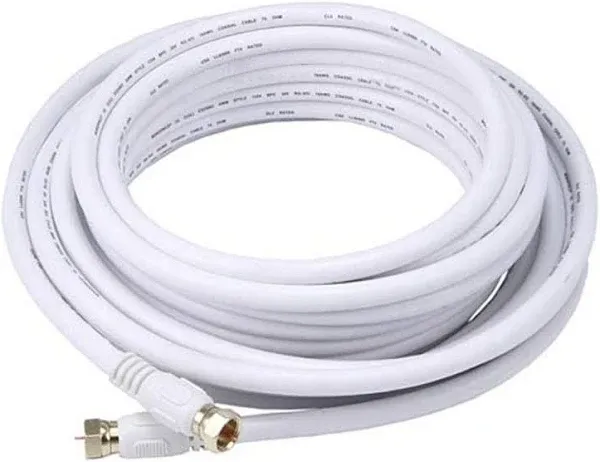 25 ft. White Quality CL2 Coaxial Cable - RG6 18AWG 75Ohm Quad Shield, F Type