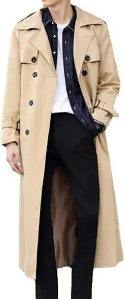 Pantete Man's Double Breasted Trench Coat Oversized Casual windbreaker Lapel Long Jacket Overcoat