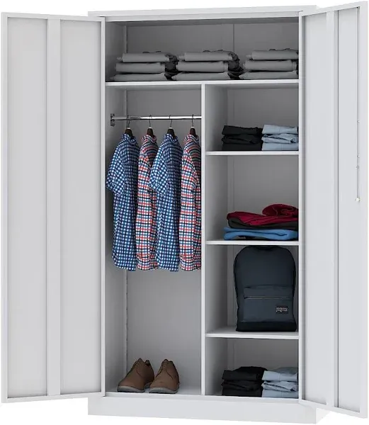 Metal Storage Cabinets Locker, 72" Steel Storage Freestanding Wardrobe, White, 182.8*90*45cm