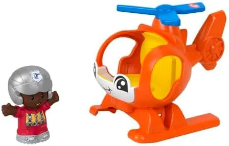 NEW Fisher Price Little People Orange Helicopter &amp; Pilot Figure Vehicle