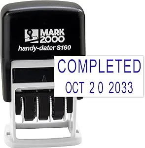 Mark 2000 Self-Inking Rubber Date Office Stamp with Completed Phrase & Date - Blue Ink (Handy-Dater S160), 12-Year Band