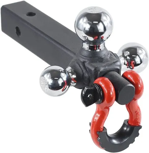 TOPTOW Recovery Shackle Hitch Ball Mount w/Triple (3) Tow Chrome, 2-in... 