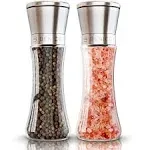 Premium Salt and Pepper Grinder Set of 2 - Two Refillable, Stainless Steel Sea Salt & Spice Shakers with Adjustable Coarse Mills - Easy Clean Ceramic