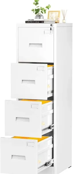 DWVO 4-Drawer File Cabinet with Lock, Filing Cabinet for Letter A4-Sized Files, Set of 2, Upgraded, White