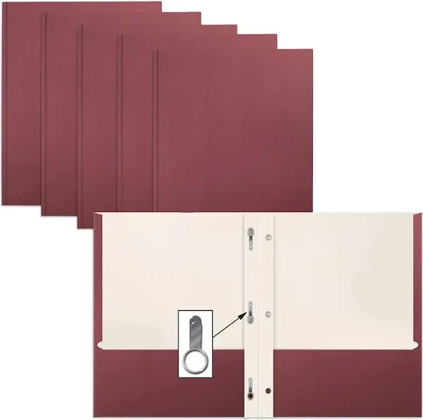 Better Office Products Burgundy Paper 2 Pocket Folders with Prongs, 50 Pack, ...