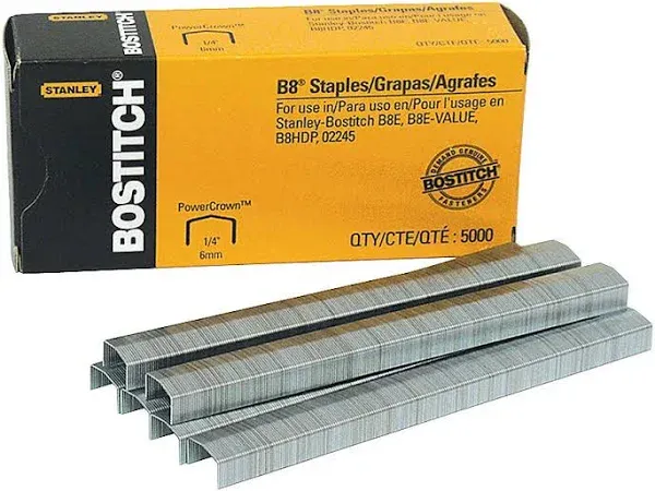 Stanley Bostitch® B8 PowerCrown™ Premium Staples, 1/4", Box Of 5000