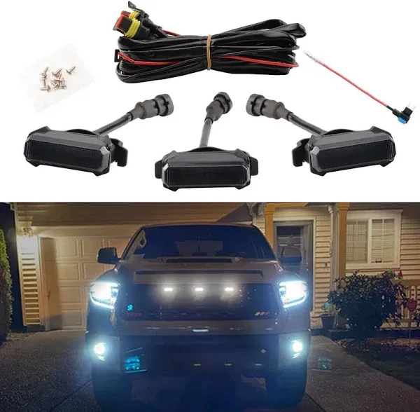 AUXLIGHT Car Accessories, 3PCS LED Center Grille Raptor/Marker Lights White 