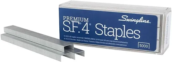 Swingline® S.F. 4 Premium Staples, 0.25" Leg, 0.5" Crown, Silver, 5,000/Box, 5 Boxes/Pack (SWI35481)