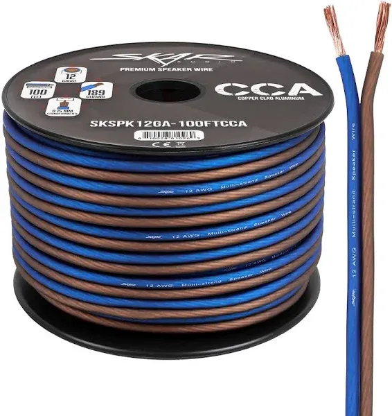 12 Gauge AWG Audio Speaker Wire - 30 Feet (Blue/Brown)