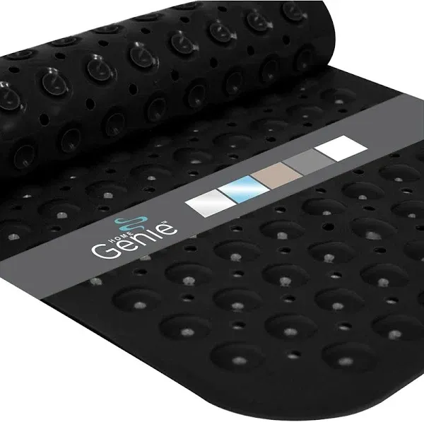 Home Genie Shower and Bathtub Mat, Ultra Strong Grip Long Bath Tub Floor Mats with Suction Cup Grips and Drainage Holes, Textured and BPA Free, 31x15 Washable Bathroom Spa Accessories, Opaque Black