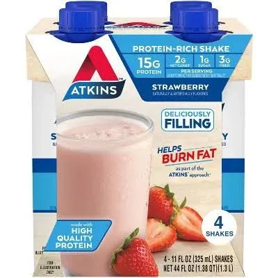 Atkins Strawberry Protein-Rich Shake (4 x 11 fl oz)