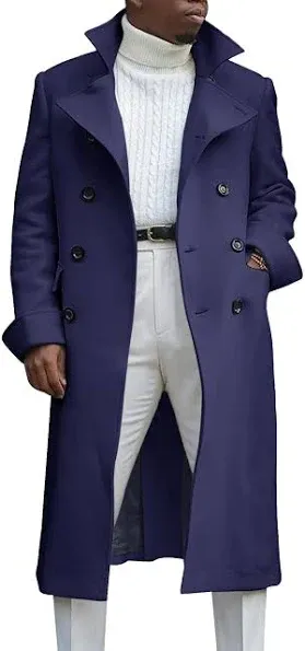 Ebifin Men's Double Breasted Cotton Blend Trench Coat