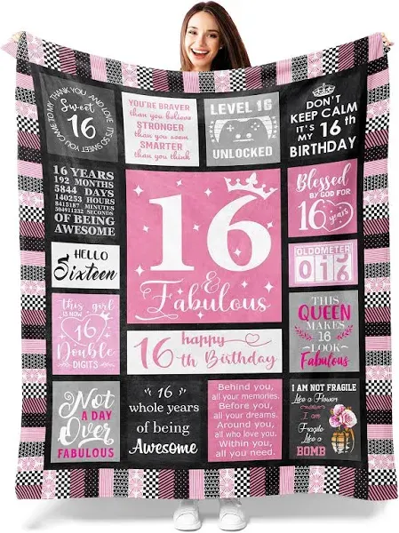 lemzcen 16th Birthday Gifts for Girls Blanket, 16 Year Old Birthday Gift Ideas, Gifts for 16 Year Old Girl, Sweet 16 Gifts for Girls, 16th Birthday