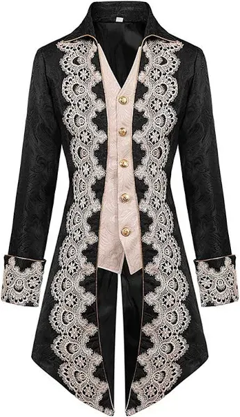 Men Medieval Renaissance Victorian Lace Tuxedo Coat Jacket Helloween Costume 