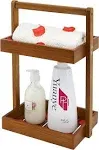 Teak Wood Shower Caddy Corner, 2 Tier Bathroom Organizer Countertop, Standing...