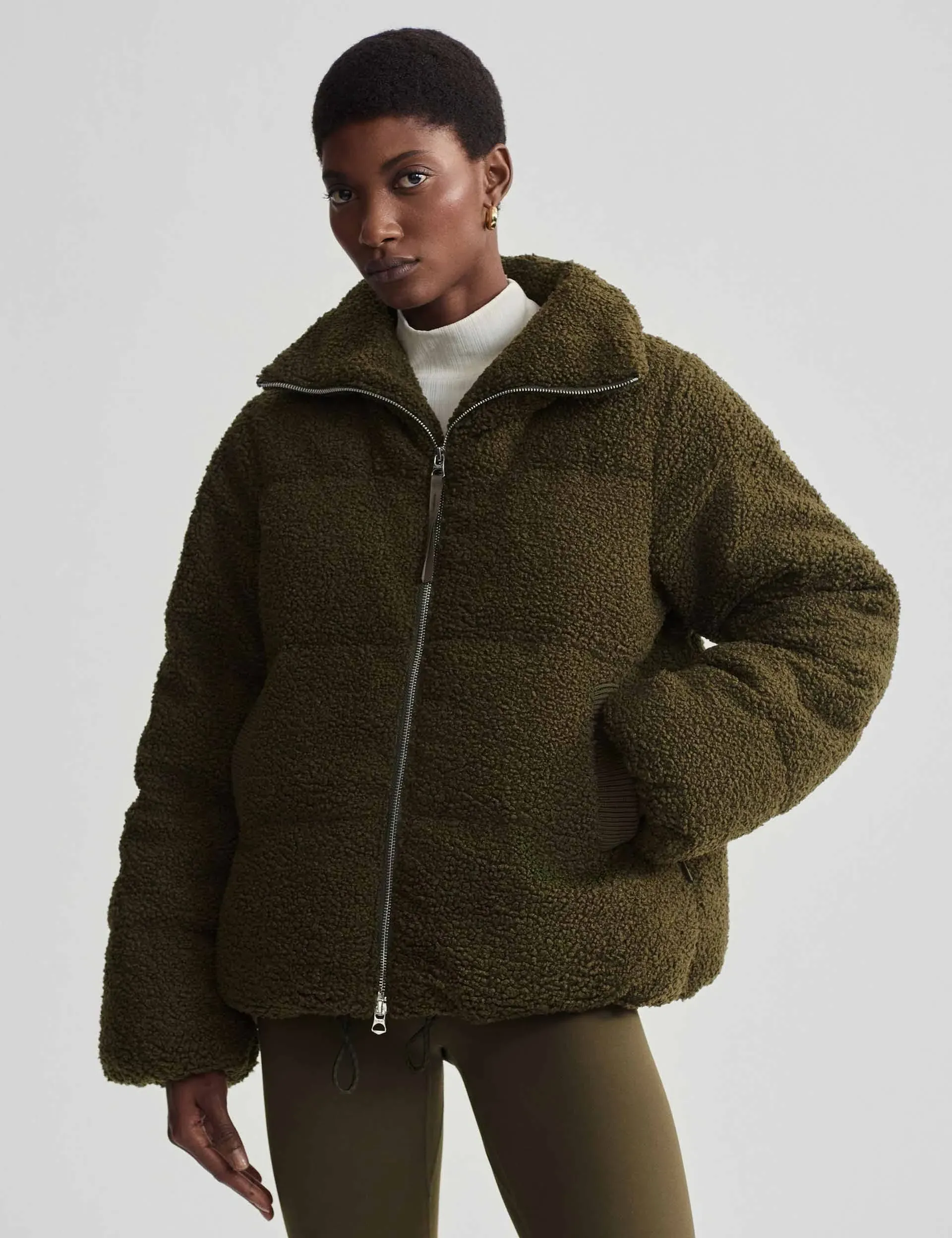 Varley | Wilkins Sherpa Puffer Jacket - Dark Olive | The Sports Edit