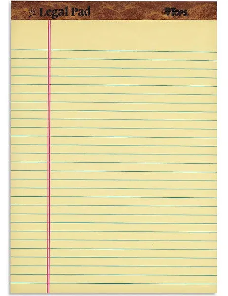 Tops 7532 8 1/2" x 11 3/4" Ruled Canary Perforated Legal Pad