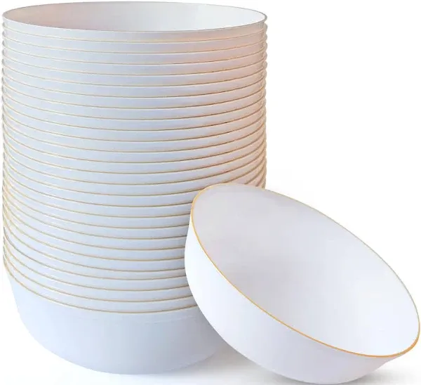 Gold Plastic Bowls Disposable Heavy Duty - 16 Oz Gold Plastic Soup Bowls - 30...