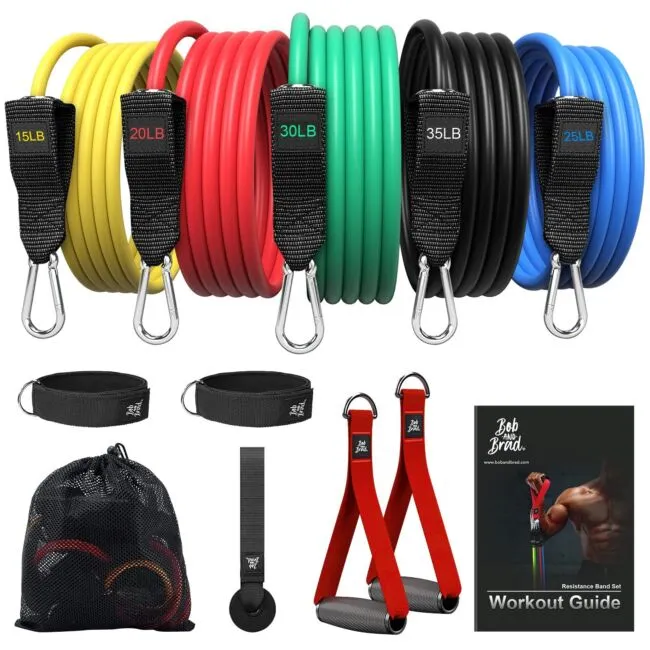 Bob and Brad Resistance Bands Set for Workout Stackable Up to 125-150 lbs, Exercise Bands with Door Anchor, Ankle Straps, Handles and Carry Case