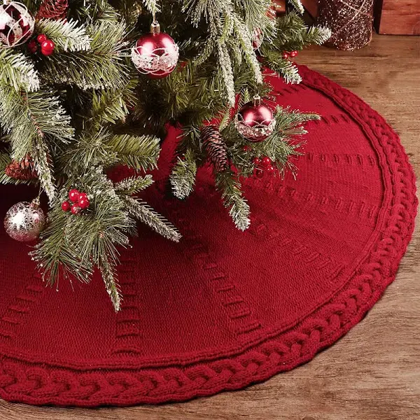 LimBridge Knitted Christmas Tree Skirt: 48 Inches Large, Burgundy/Deep Red 