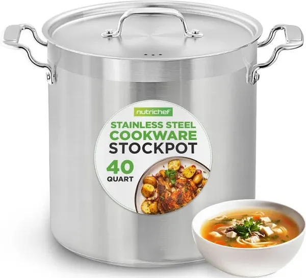 30 Quart Professional Grade Stainless Steel Stockpot with Solid Lid - Silver