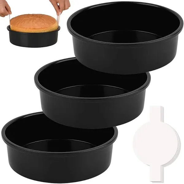 HUAKENER 8 Inch Cake Pan - Set of 3 Round Cake Pans with 100 Pieces Parchment...