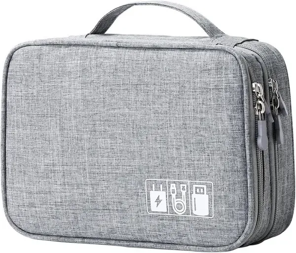 Travel Cable Organizer Bag, Electronic Accessories Case Portable Double, Grey