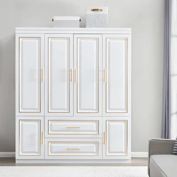 ModMakers 74" H 4 Doors 2Drawers White Bedroom Wardrobe Armoire Closet