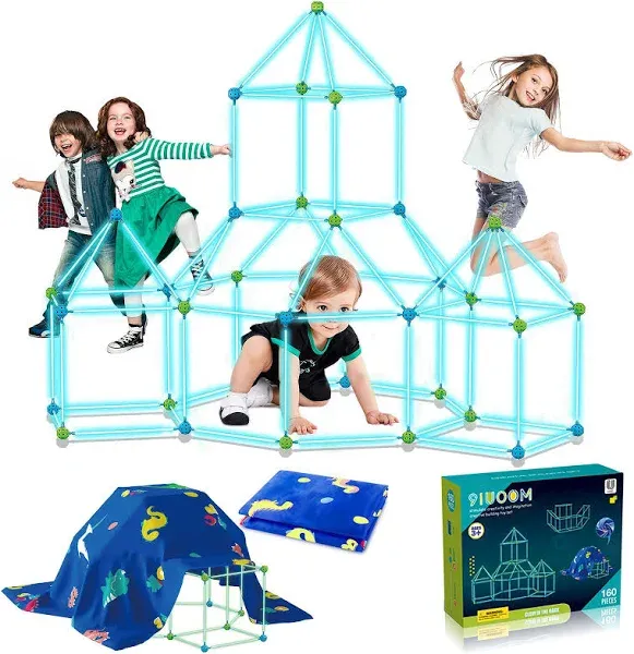 9IUoom Fort Building Kit for Kids 160 Pieces Glow in The Dark Air Forts Builder